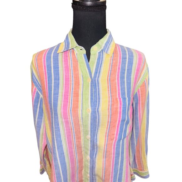 Jones New York 100% Linen Multicolor Striped Button-Up Shirt M Money Sustainable - Picture 2 of 9